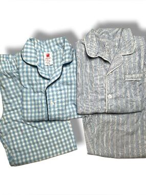 Boys Pajama Bundle Size 6 Gap Kids Blue Stripe & Gingham Button Front 2 Sets
